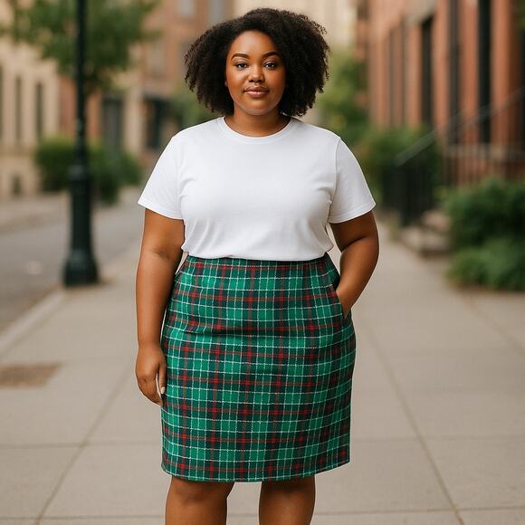 Pendleton Plus Size 16W Wool Plaid Skirt Green Red Black Mid-Length - Picture 1 of 8
